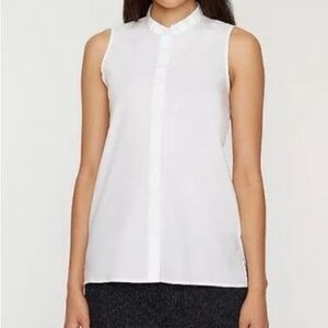 EILEEN FISHER Mandarin Collar Sleeveless Button Down White Shirt Sz. PL - EUC!